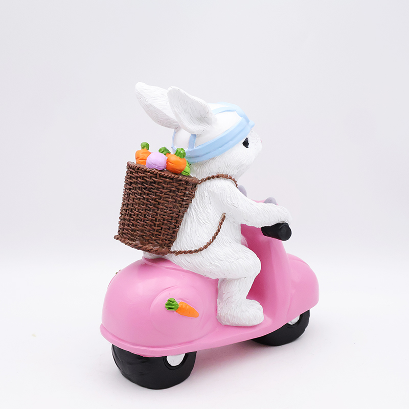 Custom craft hme garden festival decorative 3d resin bunny statue wholesale cute biker rabbit easter figurines gift details