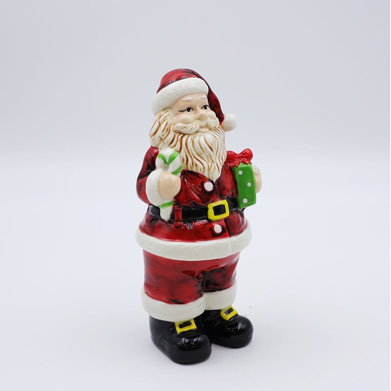 OEM Custom new nordic christmas decoration miniature 3d figure statue ceramic deep red santa claus figurine ornaments gift manufacture