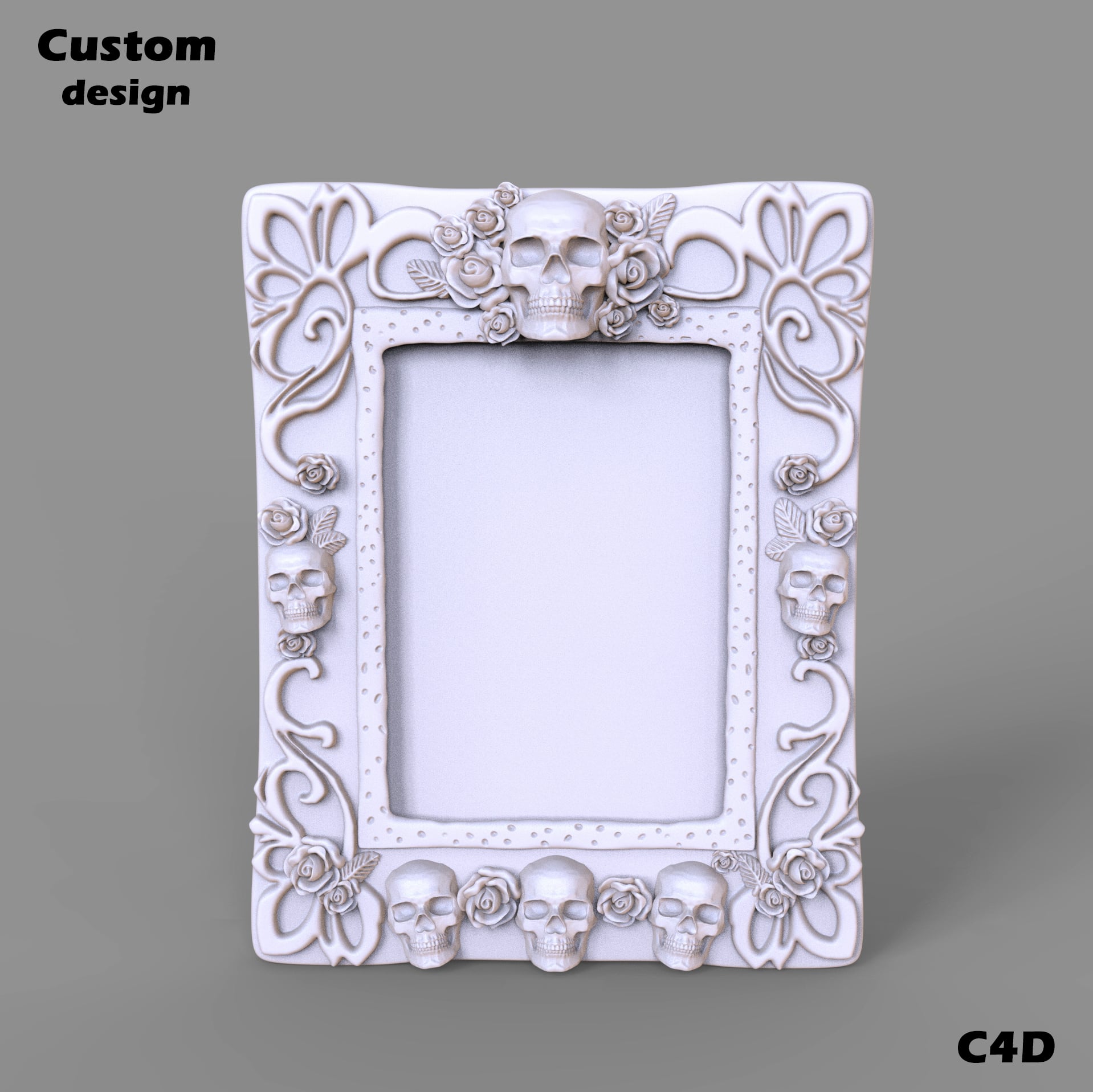 Custom Day of the Dead style A4 desktop resin skull picture frame details