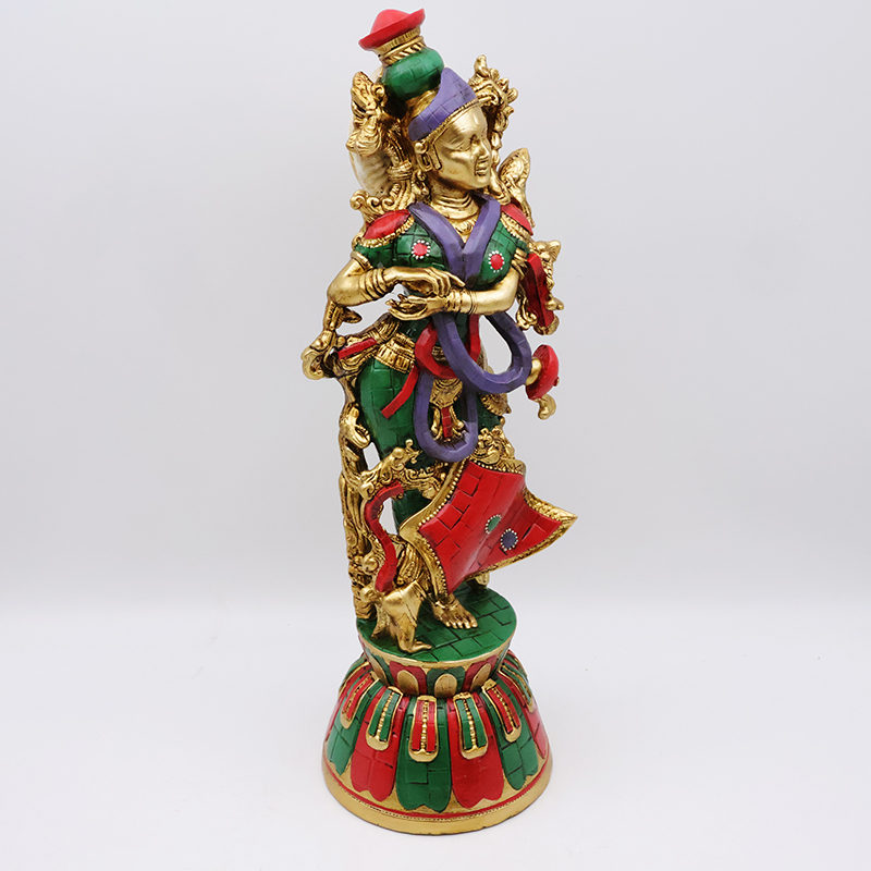 OEM Custom retro religious god electroplating brass color idol figurine resin crafts lord radha krishna statue home decor supplier