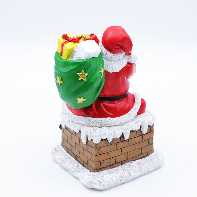 Custom new Christmas decor resin miniature Santa Claus going down chimney figurine ornaments tabletop sculpture manufacture
