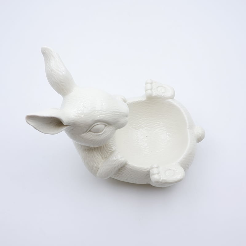 OEM Nordic home decor holiday kitchen ware storage snack container custom cute ceramic Easter white bunny bowl dishes details