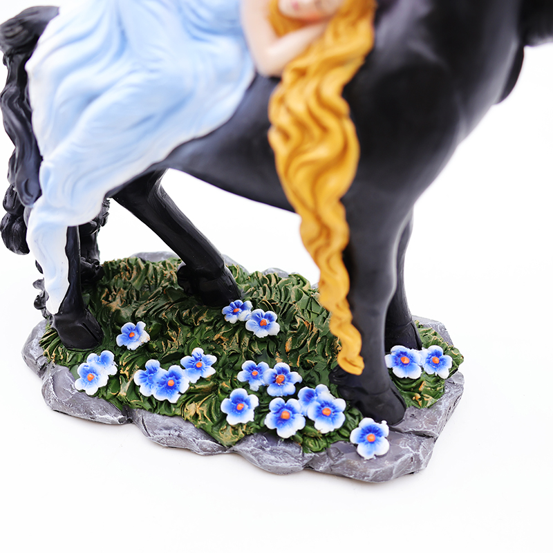 OEM home garden decor miniature 3d figure statue custom resin craft beautiful mystical fairy and black unicorn figurines factory