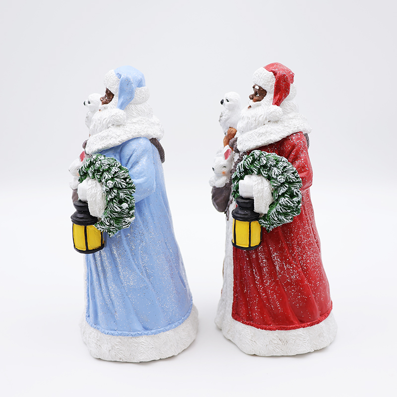 Custom Christmas black skin Santa Claus resin figurine ornament supplier