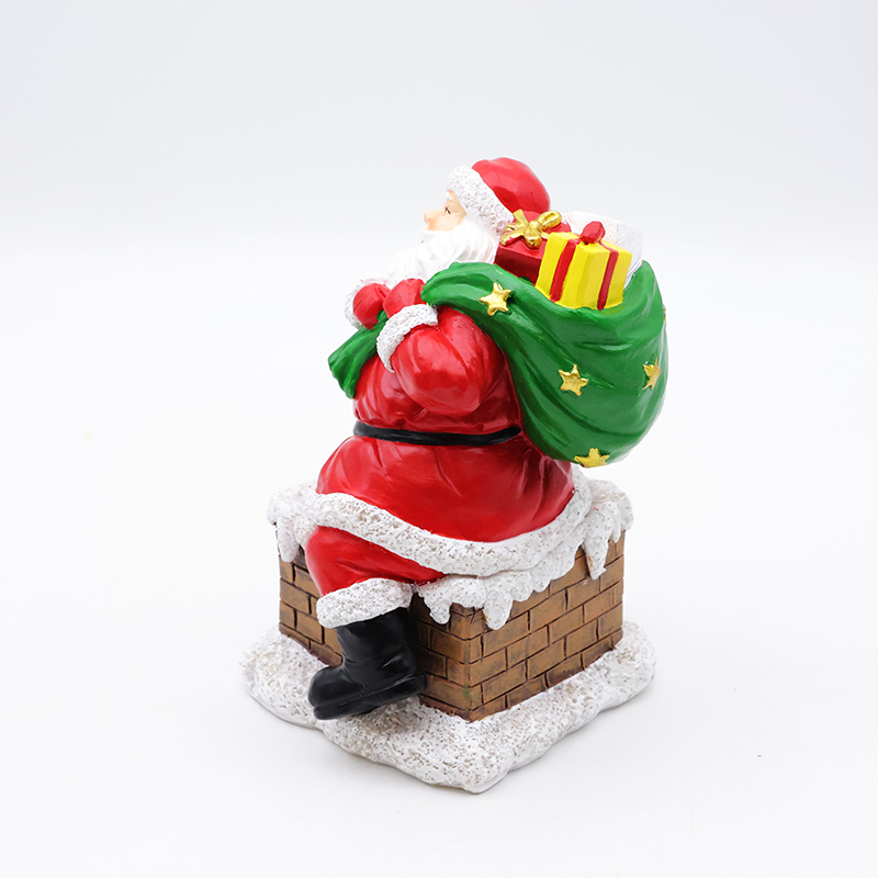Custom new Christmas decor resin miniature Santa Claus going down chimney figurine ornaments tabletop sculpture factory