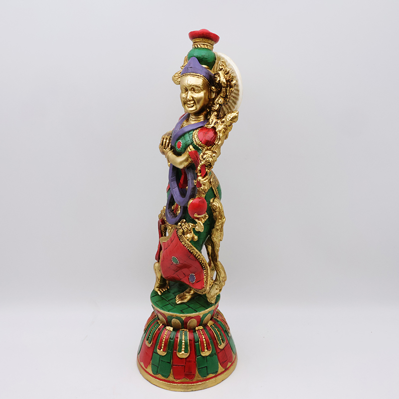 OEM Custom retro religious god electroplating brass color idol figurine resin crafts lord radha krishna statue home decor factory