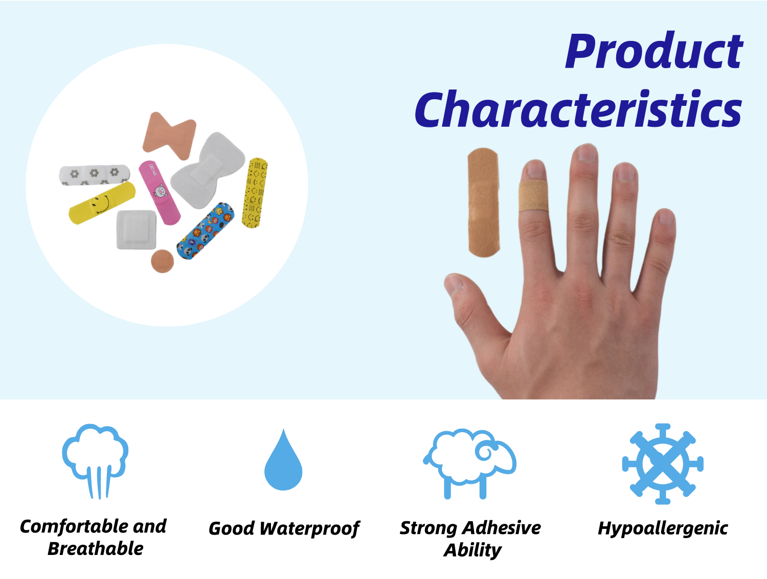 Anthrive Custom Transparent PE High Absorbency Cartoon Waterproof Liquid Band-Aid Wound Plaster Bandage Adhesive Band Aids factory
