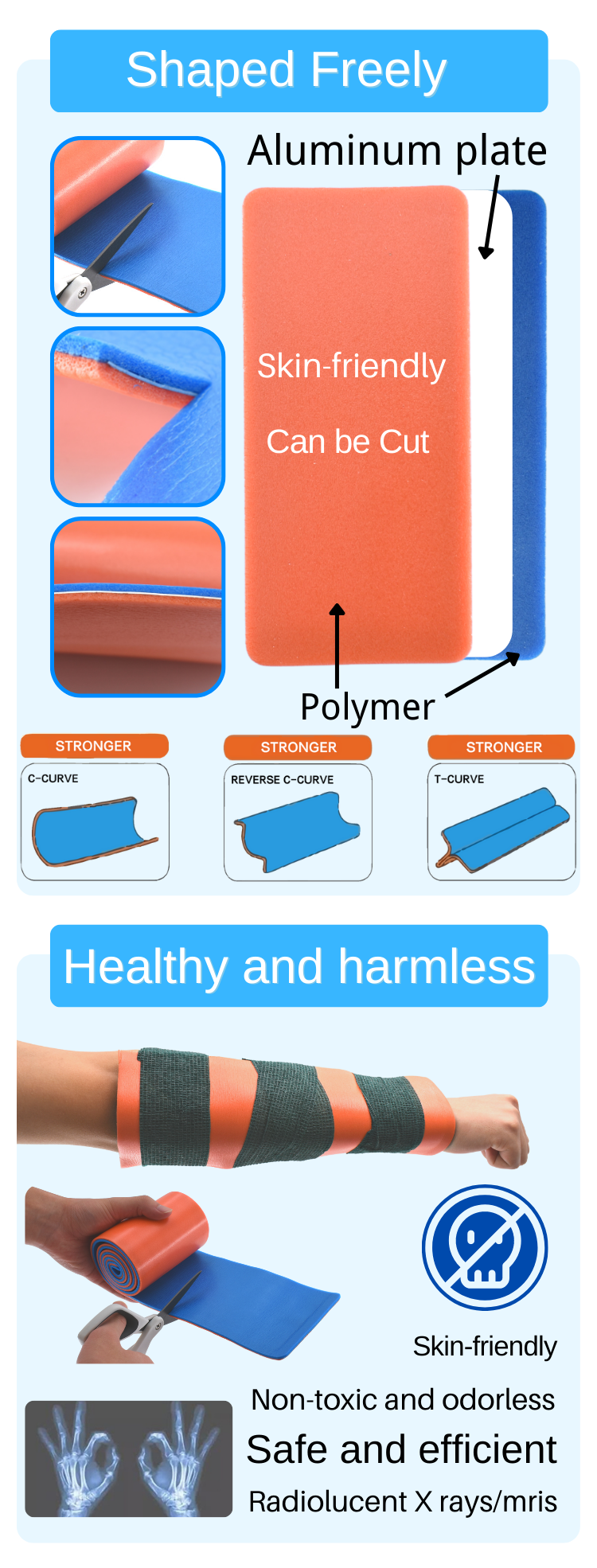 Anthrive 36" Rolled Combat Lightweight Reusable Orange Blue First Aid Aluminum Hand Foot Ankle Arm Sam Splint  for Leg supplier