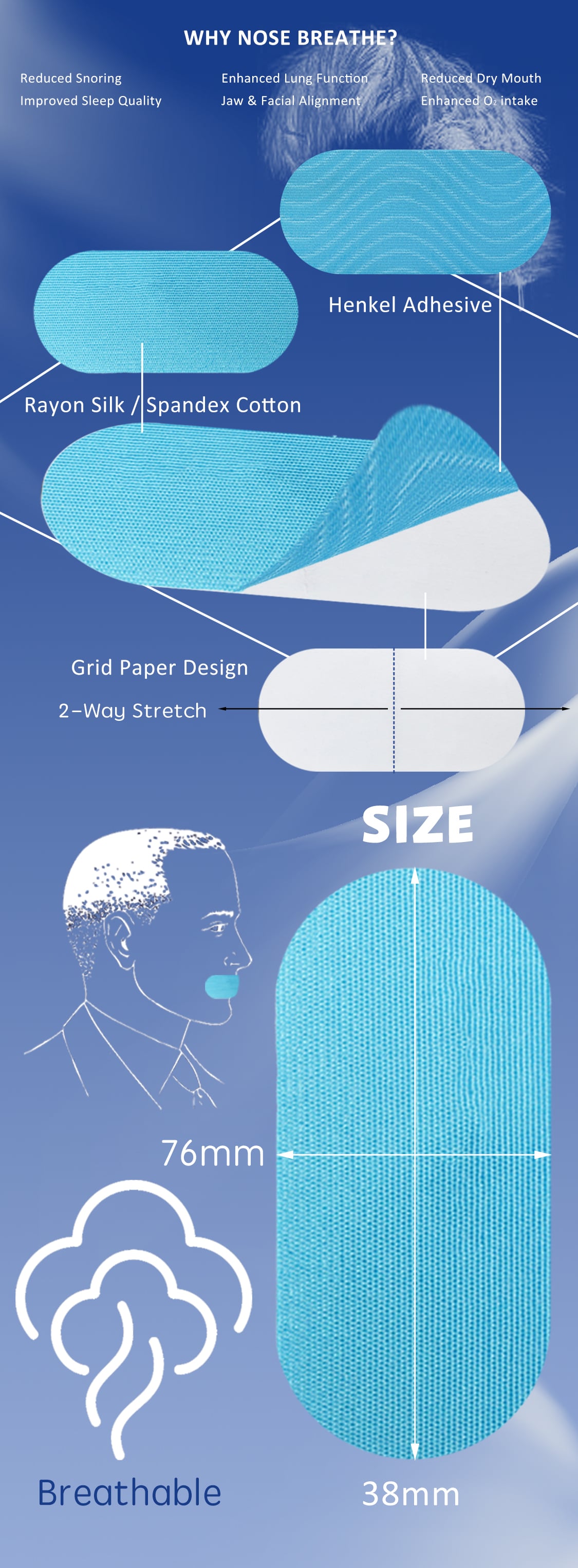Anthrive 2024 New Arrival Good Stick Silicon Gel Improve Sleep Anti Snoring Bamboo Silk Breathing Strips Mouth Tape For Sleeping details