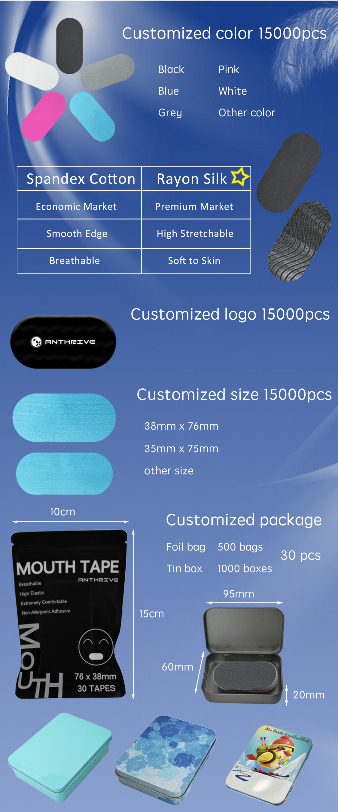 Anthrive 30 Pcs H-Shape Sleep Mouth Tape Snoring Aids Mouth Tape for Sleeping for Men Women Helps Stop Snoring details
