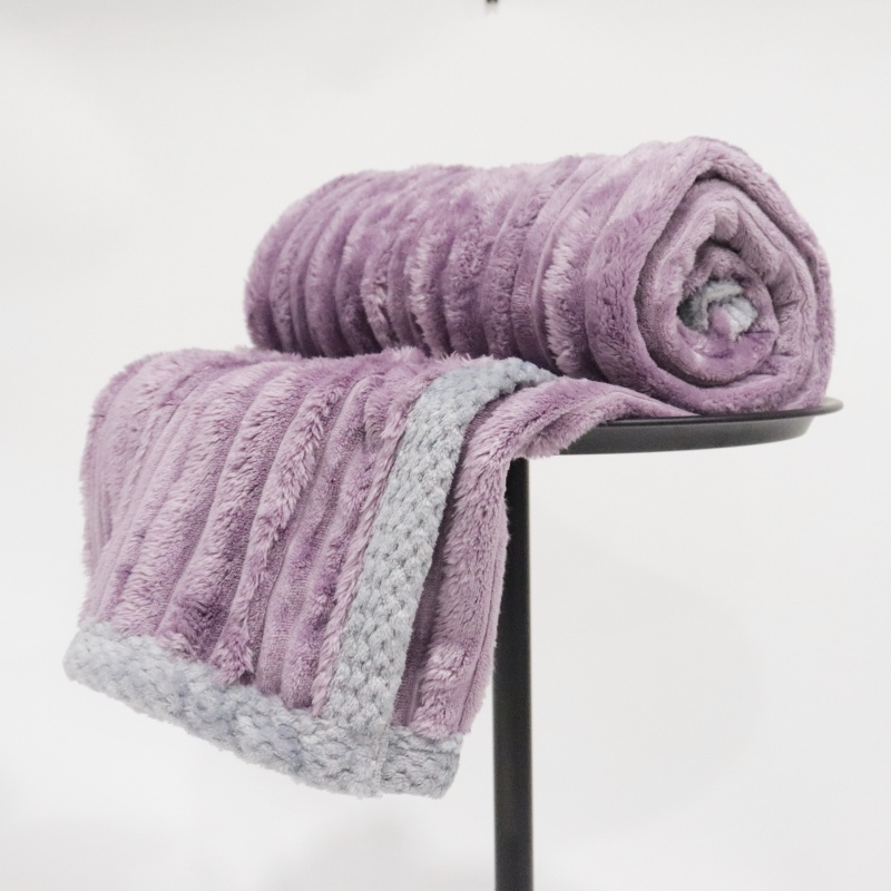 Grape Purple Stripes Jacquard Flannel Blanket details