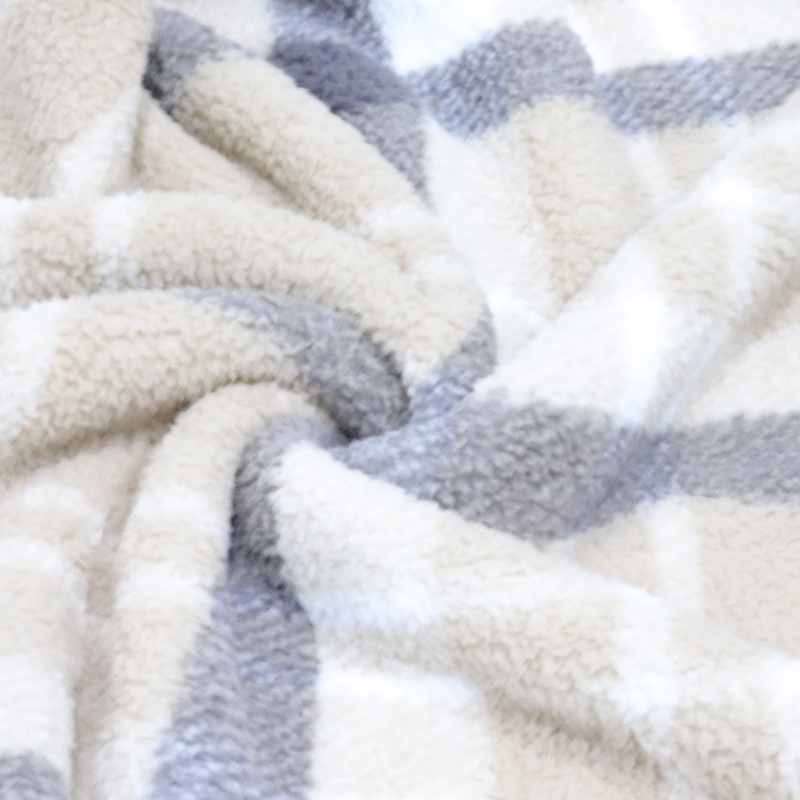 Brown Black Double Layer Striped Sherpa Blanket details