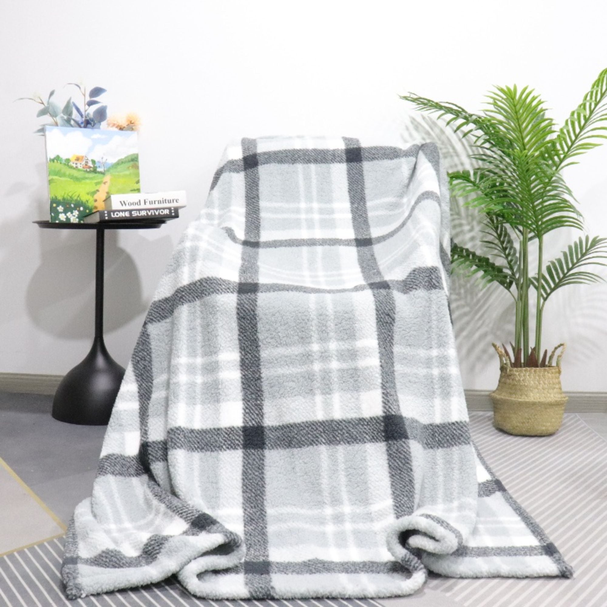 wholesale cozy fuzzy soft lightweight warm plaid checkered decor airline airplane flight fleece throw blanket for couch sofa bed-1