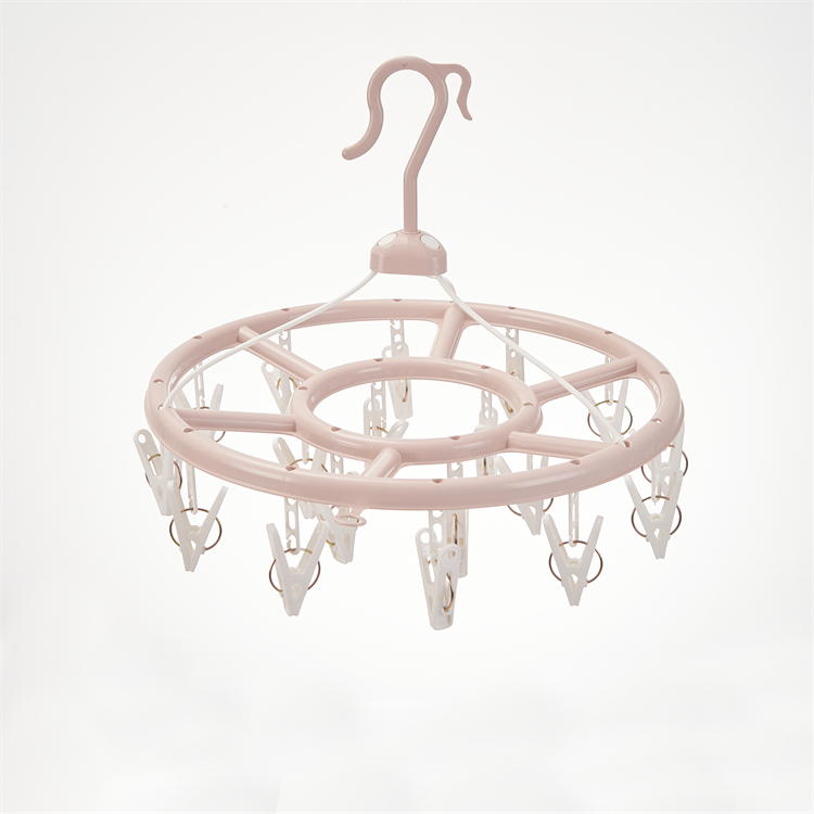 Hot Sale Circle Drying Hanger PP Pink Stand Round Hanger Rack for Underwear Bra and Socks with 18 Clips supplier