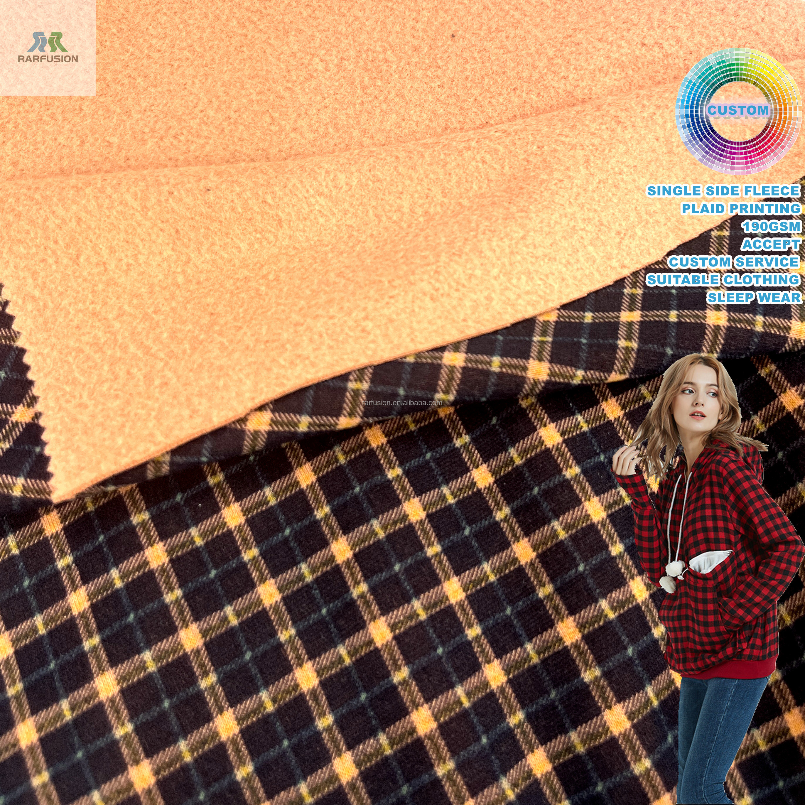 Microfiber One Side  Brushed Tery Fleece Fabric Polyester Plaid Printed Knitted Single Side Fleece Fabric details