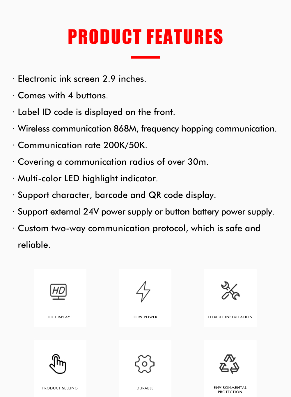 PTL V3 Warehouse 2.9inch E-paper E-ink Display Price Tag ESL Electronic Shelf Label ESL Pick To Light System supplier