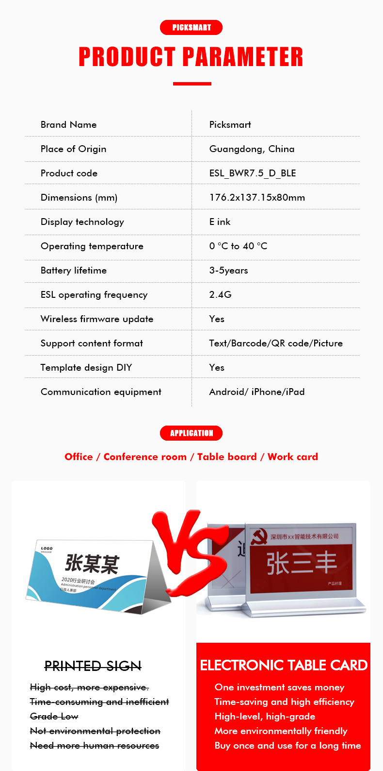 Wireless Double-Side 7.5 inch Epaper Conference Display Card Office Signs Eink Desk Nameplate supplier