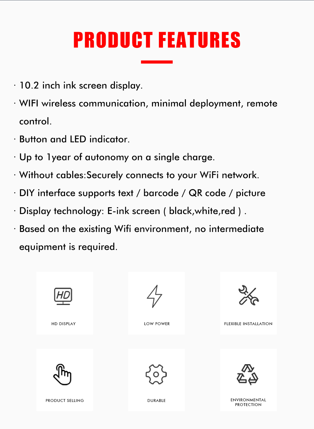 10.2 WIFI ESL Electronic Shelf Label Shop Digital Price Tag Wireless E-ink Epaper Display Office Signage manufacture