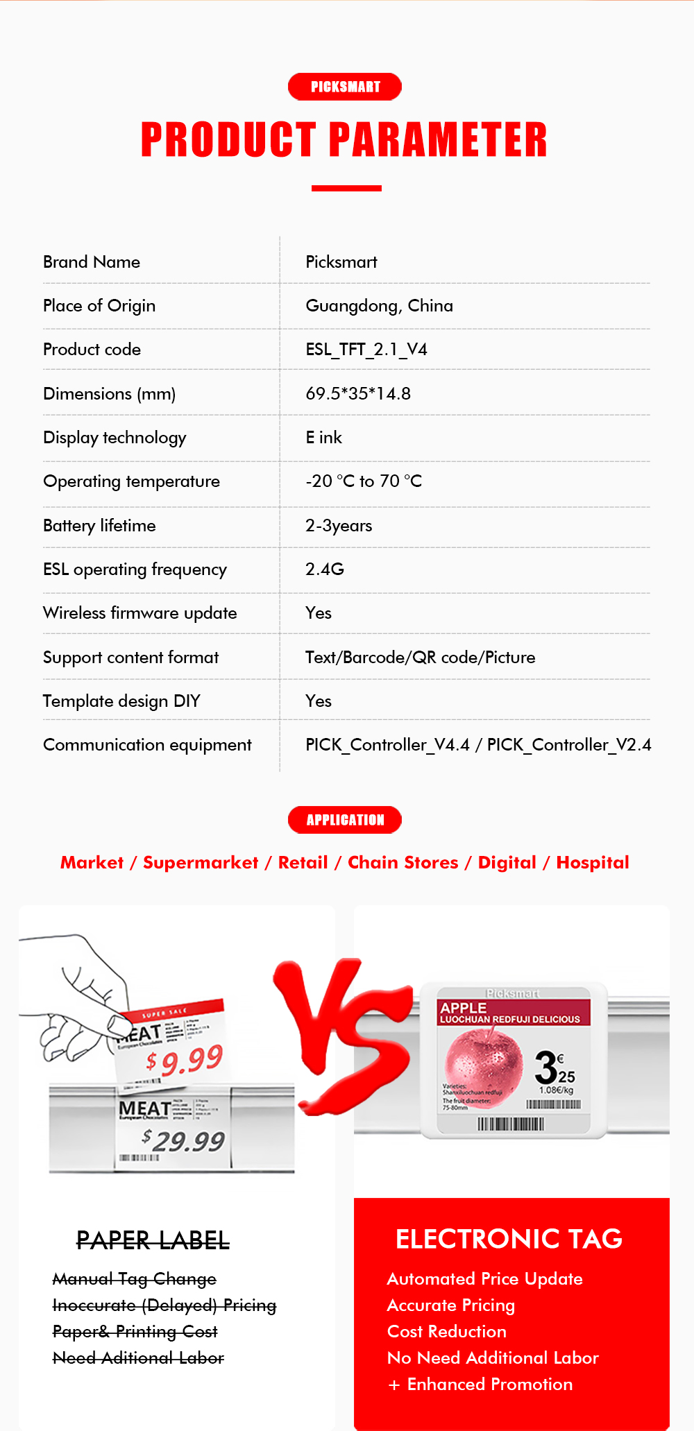 Factory Direct Sale 2.1 Inch TFT ESL System Electronic Shelf Label Electronic Pricetag Shelf Label Supermarket Digital Labels manufacture