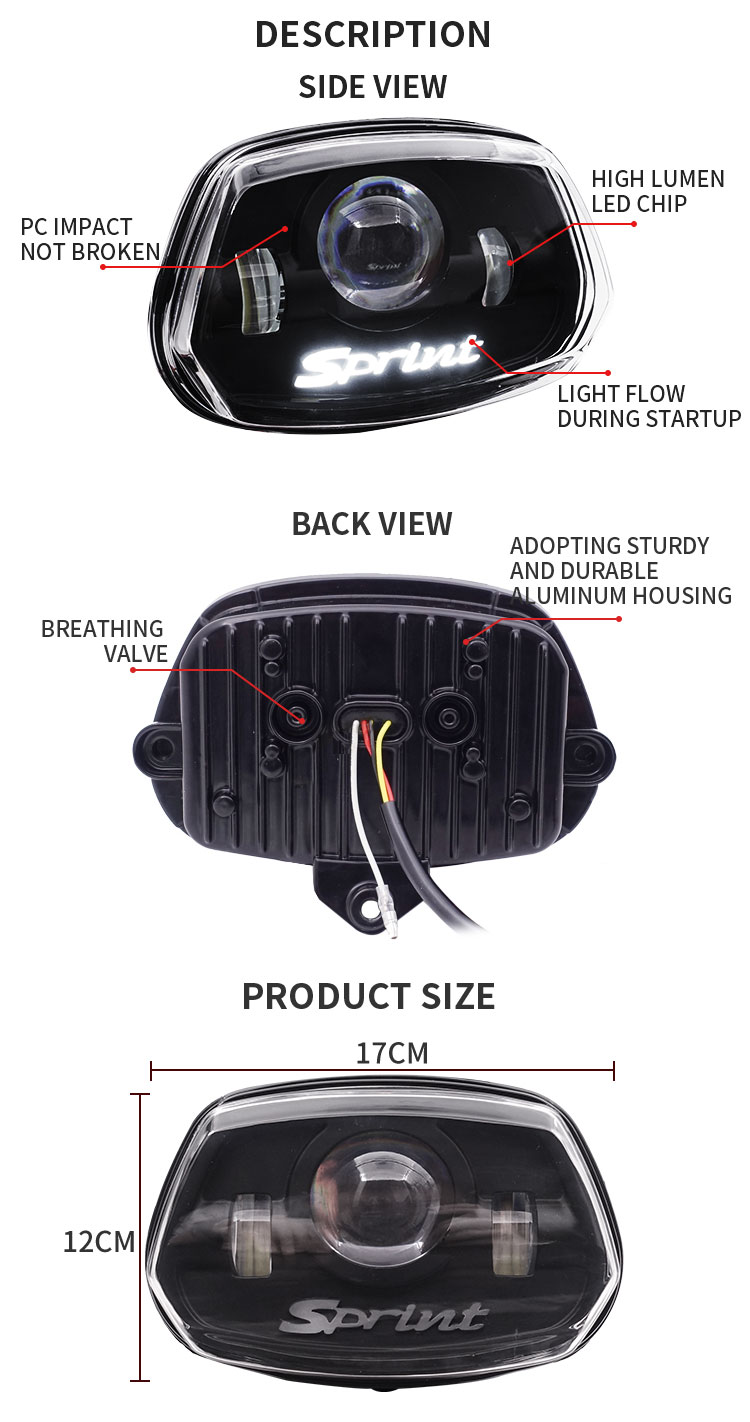 Yiaalux modified LED motorcycle Head lamp headlight with letters shape For vespa sprint 50 150 light factory