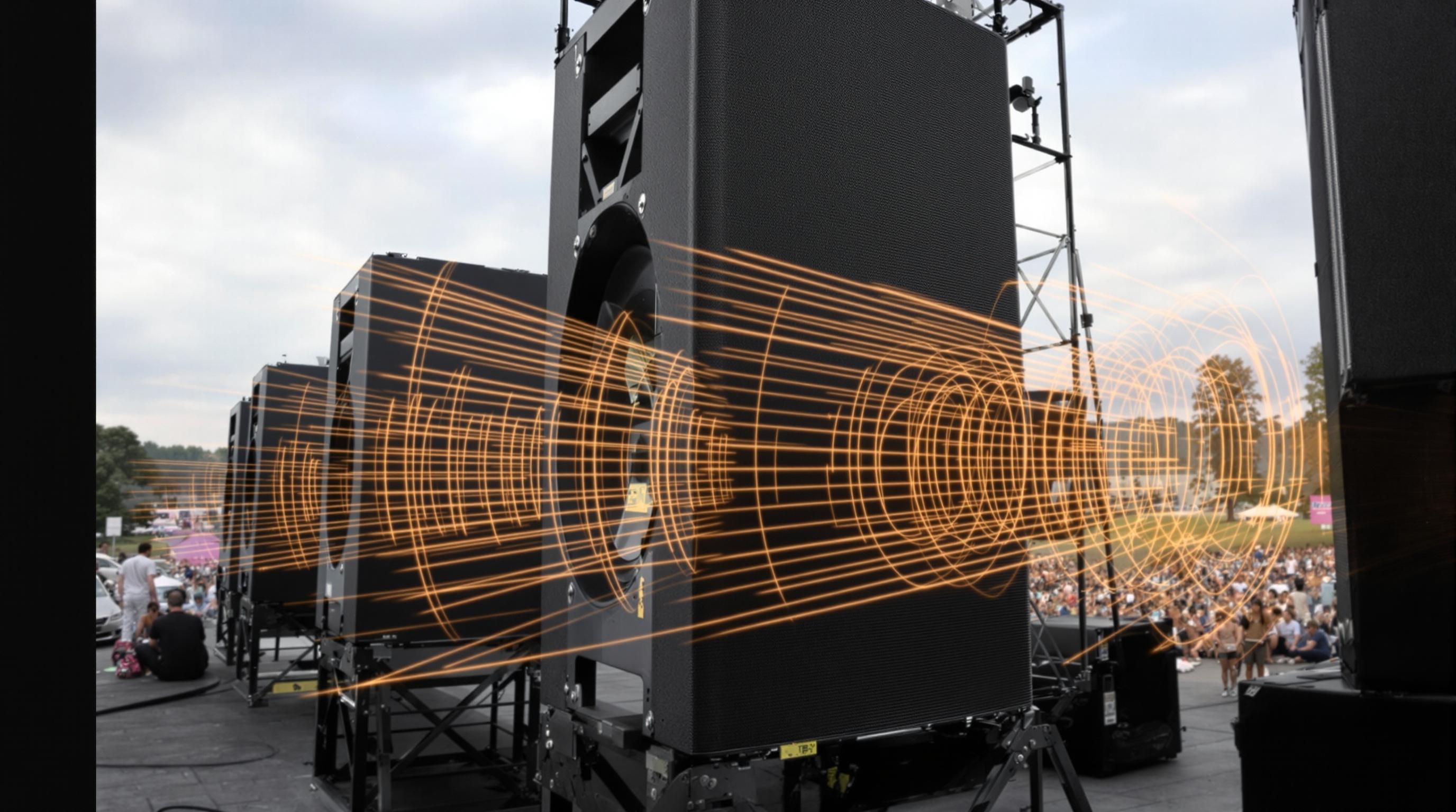 Outdoor subwoofer array demonstrating controlled sound direction in a natural environment