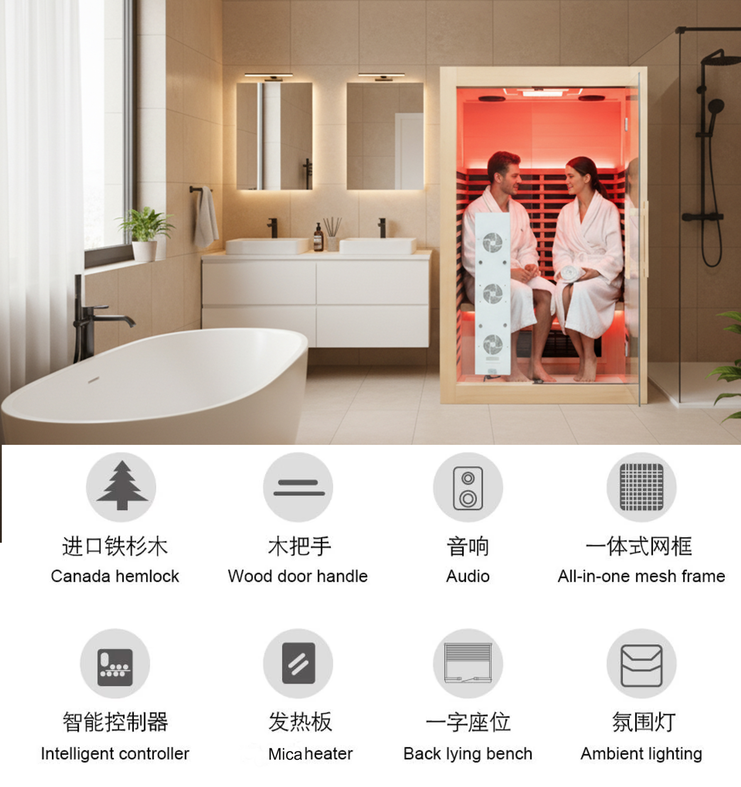 2025 Low EMF Mica Heater  Infrared Sauna Room for 2 Person with Remote App Controller for Pre-heating  Red Light Therapy Lamps details