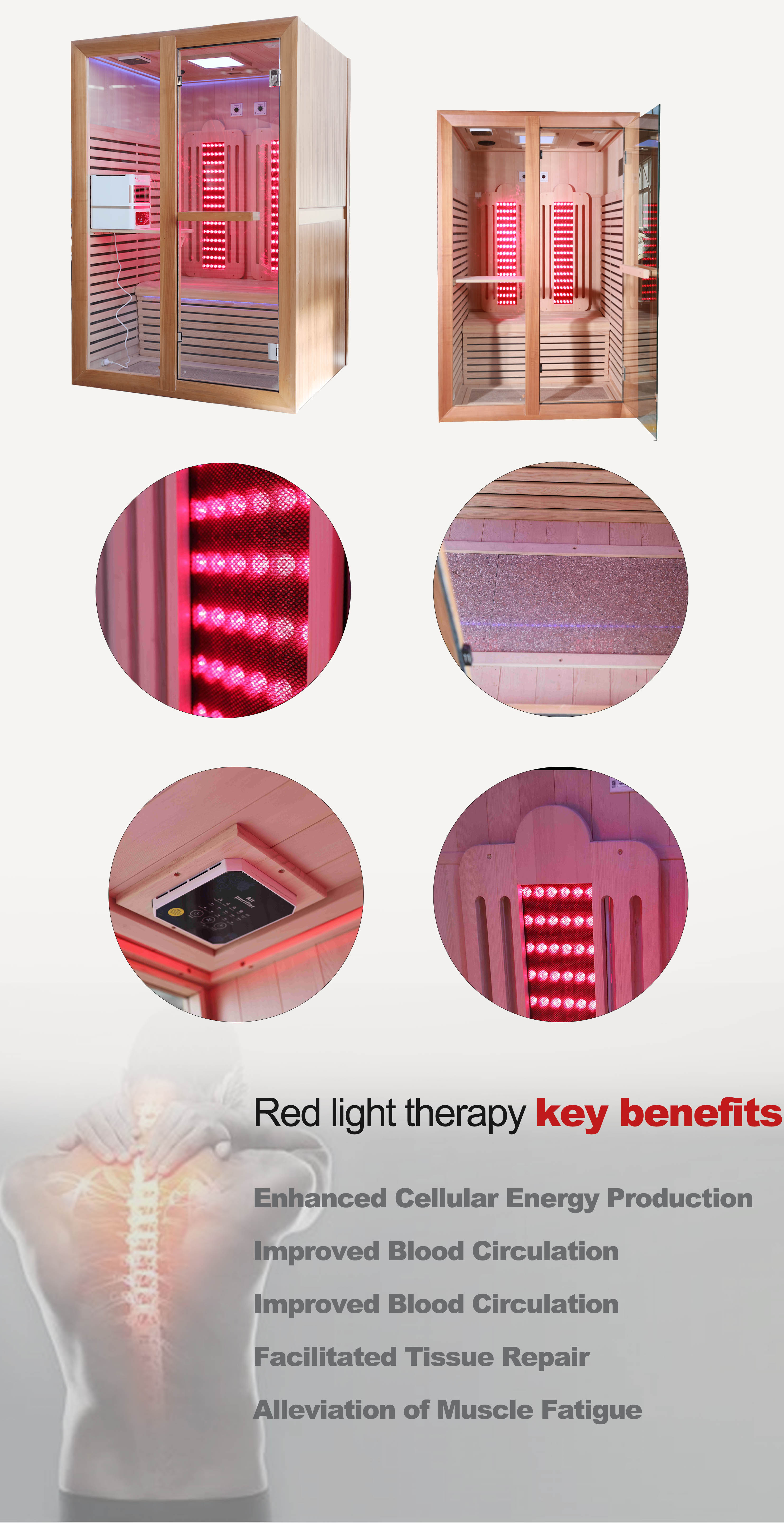 New Design Vhealth Infrared Sauna Room with Red Light Therapy Relieve Physical Fatigue factory