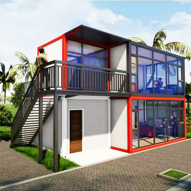 20FT Prefabricated Modular Container House Small Corrugated Board Double Sloping Roof Flat Pack Prefab for Home Use details