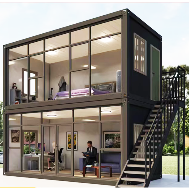 20FT Prefabricated Modular Container House Small Corrugated Board Double Sloping Roof Flat Pack Prefab for Home Use manufacture