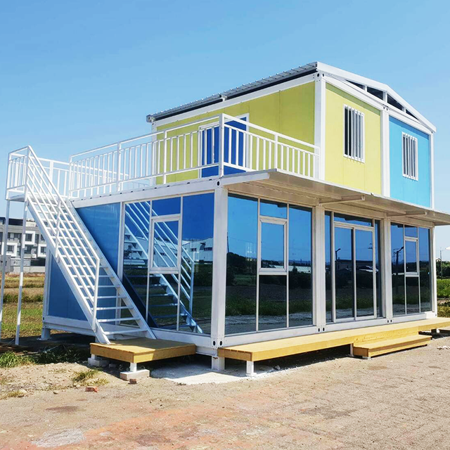 20FT Prefabricated Modular Container House Small Corrugated Board Double Sloping Roof Flat Pack Prefab for Home Use supplier