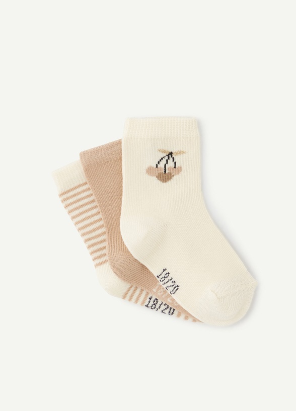 PAQUETE DE TRES CALCETINES LARGOS PARA NIÑAS EN COLOR CREMA Y BEIGE DE ALGODÓN