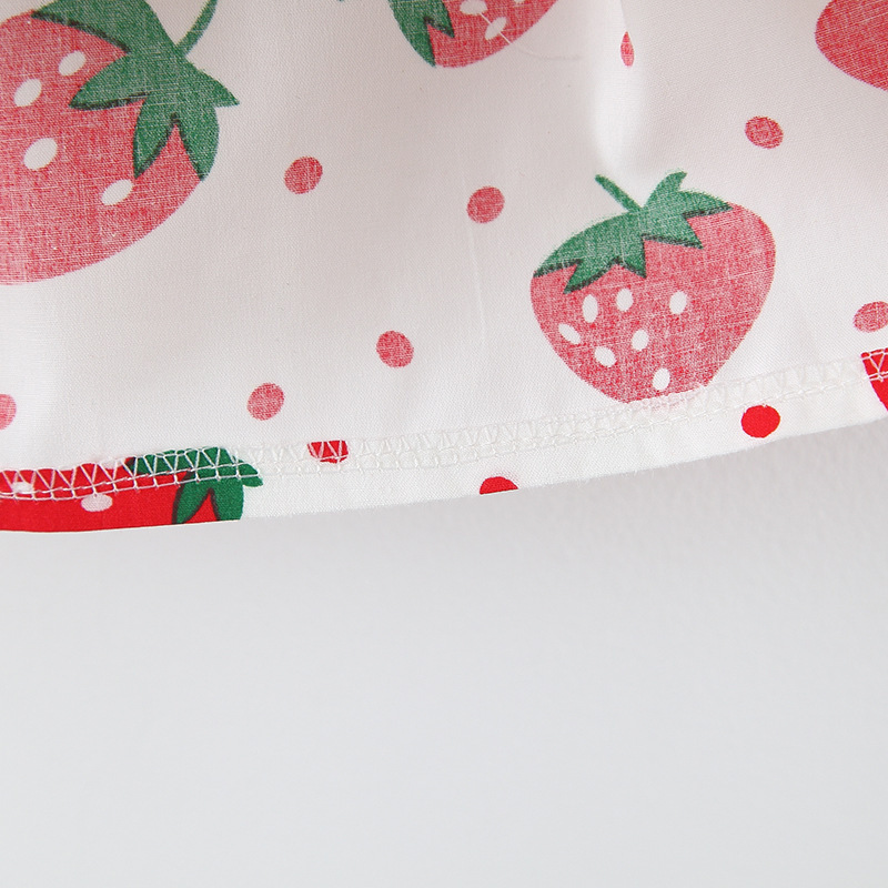 Summer Baby Clothes Girls Red Pink Yellow Strawberry Printed Big Bow Backless Casual Dress with Hat manufacture