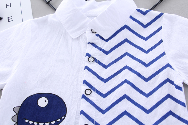 Summer Kids Baby Boys Cartoon Dinosaur Gentleman Short-sleeved Shirt Tops Shorts Outfits Set Kids Boy Clothing Set factory