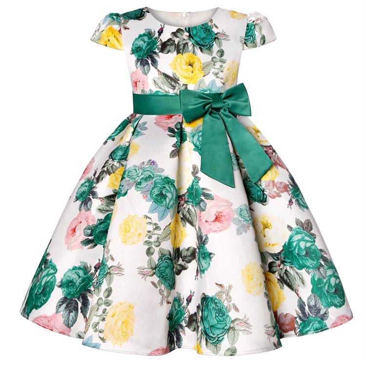 Green Horizon Fiesta de niños pequeños Princesa Fiesta de flores Oficial novia de fiesta Niñas de cumpleaños vestido de arco floral para niños