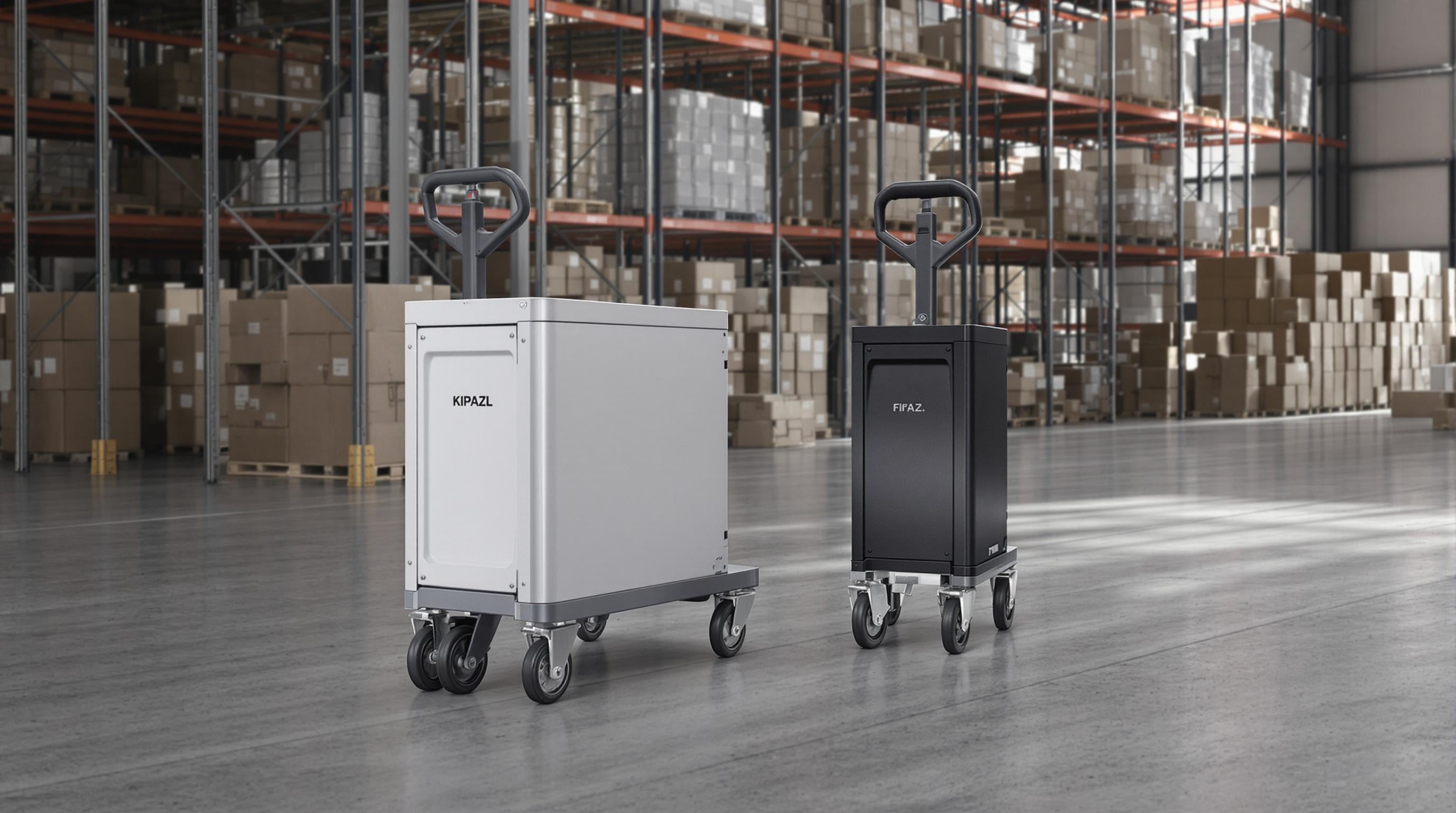 Industrial carts with steel and carbon fiber wheels in a warehouse setting.