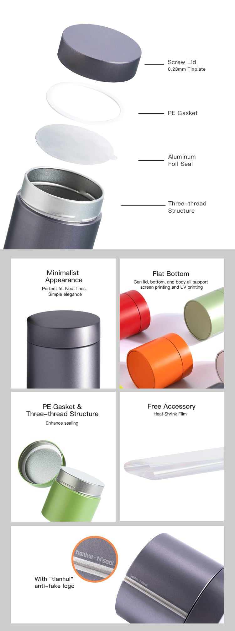 Tianhui Sealed Round Coffee Metal  Cans for Matcha Spice Powder Packaging supplier