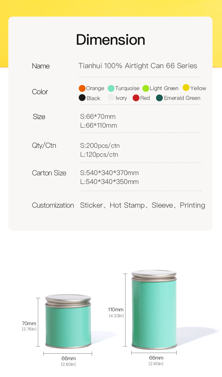 Tianhui Airtight Small  Container with Double Lid Round Cans for Coffee Powder 50g 80g manufacture
