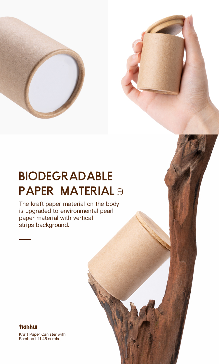 Tianhui Food Grade Mini Kraft Paper Canisters with Bamboo Lid for Nutritional Supplements Storage manufacture
