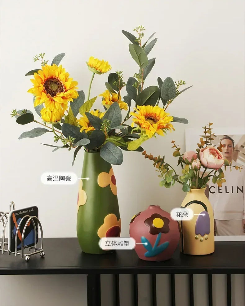 Custom Handmade Home Decor Ornament Nordic Modern Style Decorative Mo Landi Painted Ceramic Flower Vase factory