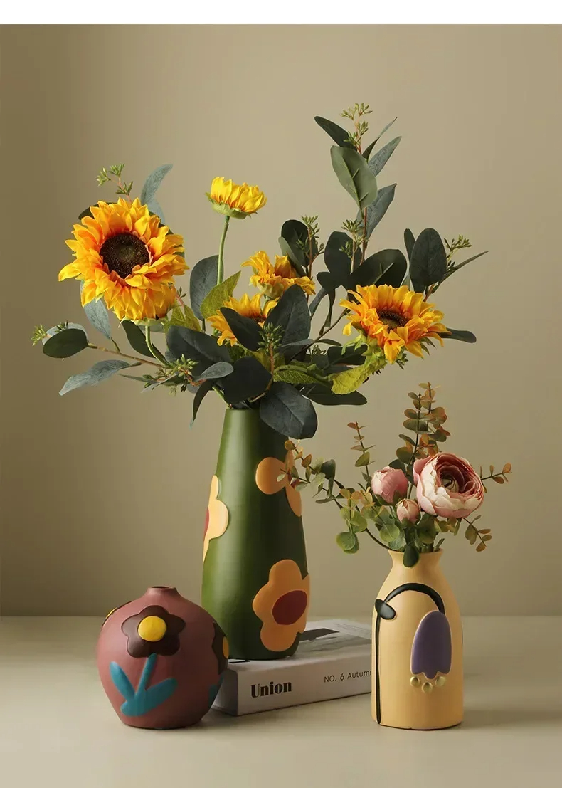 Custom Handmade Home Decor Ornament Nordic Modern Style Decorative Mo Landi Painted Ceramic Flower Vase factory