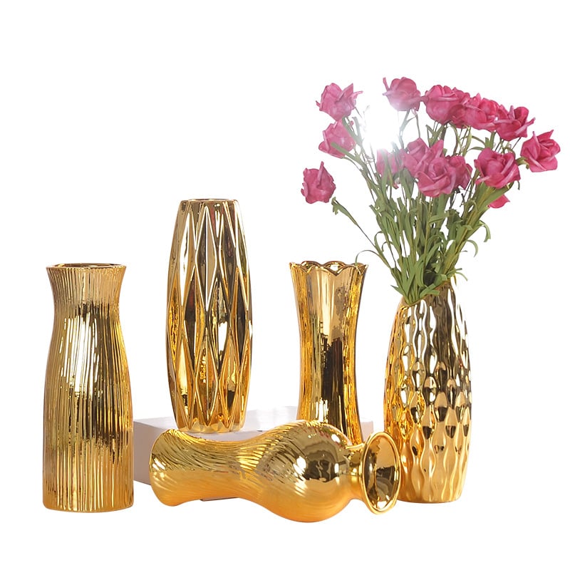 Hot sale high quality luxury gold ceramic flower vase sets home decor vase supplier