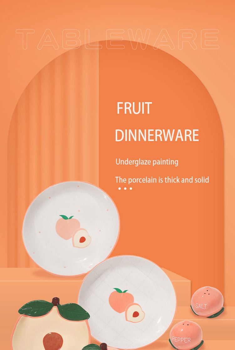 Factory new product cute ceramic peach shape fruit bowl dishes & plates dinnerware sets manufacture