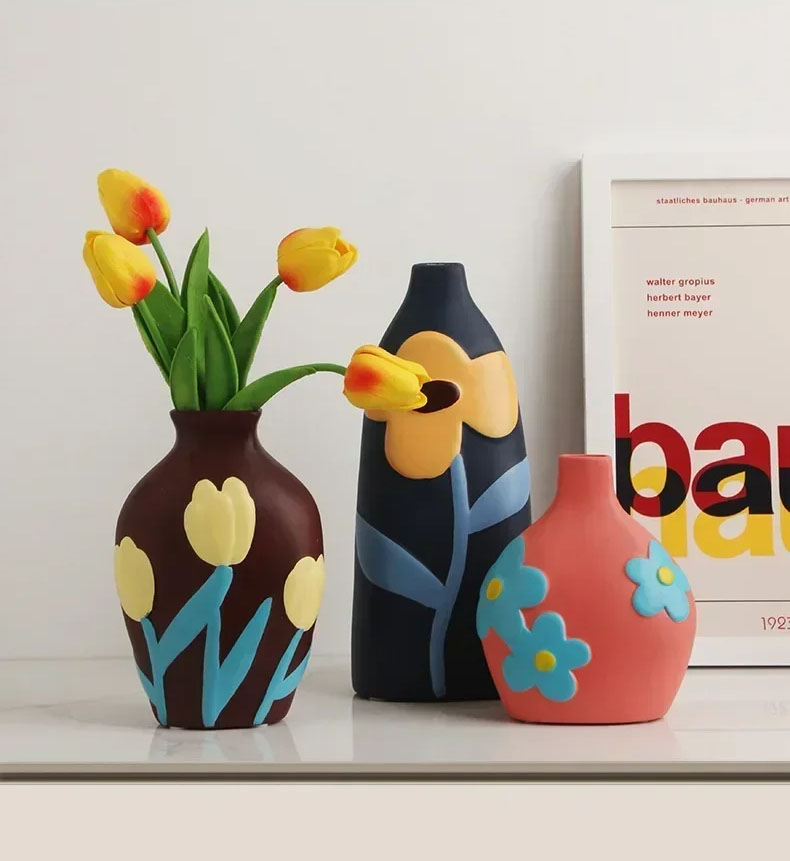 Custom Handmade Home Decor Ornament Nordic Modern Style Decorative Mo Landi Painted Ceramic Flower Vase details
