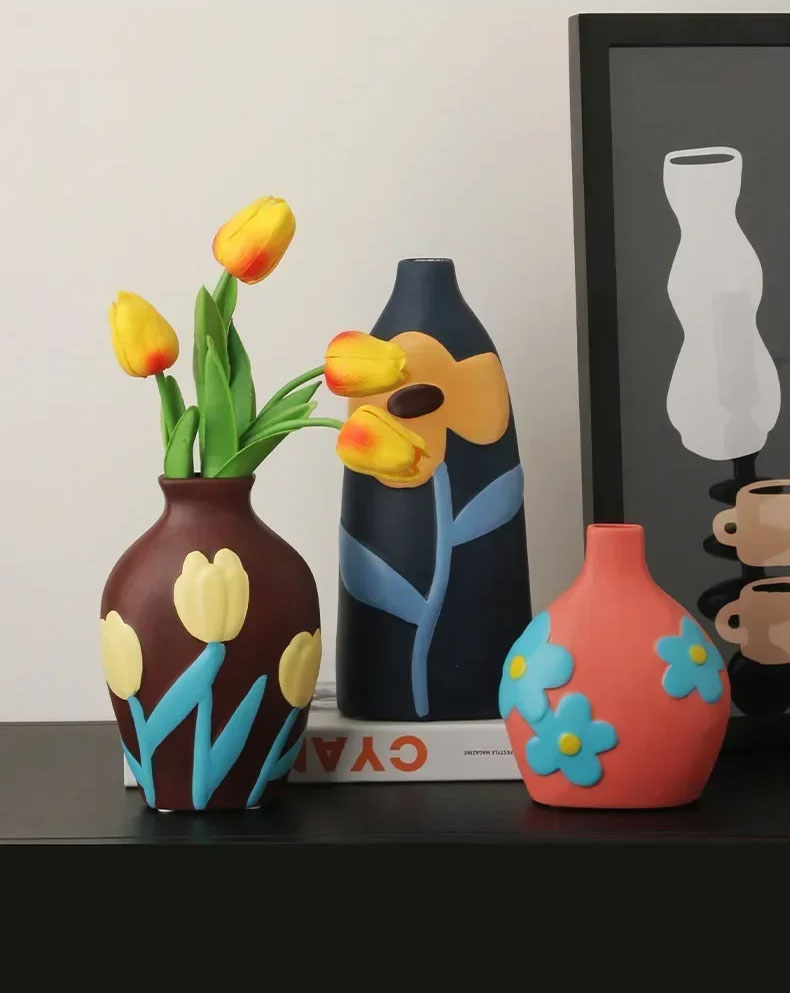 Custom Handmade Home Decor Ornament Nordic Modern Style Decorative Mo Landi Painted Ceramic Flower Vase manufacture