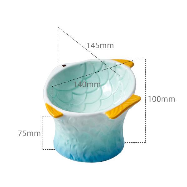 Manufacturer Wholesale Ceramic Novelty products fish shape cat dog two bowls pet bowl supplies Pink blue Yellow Green details