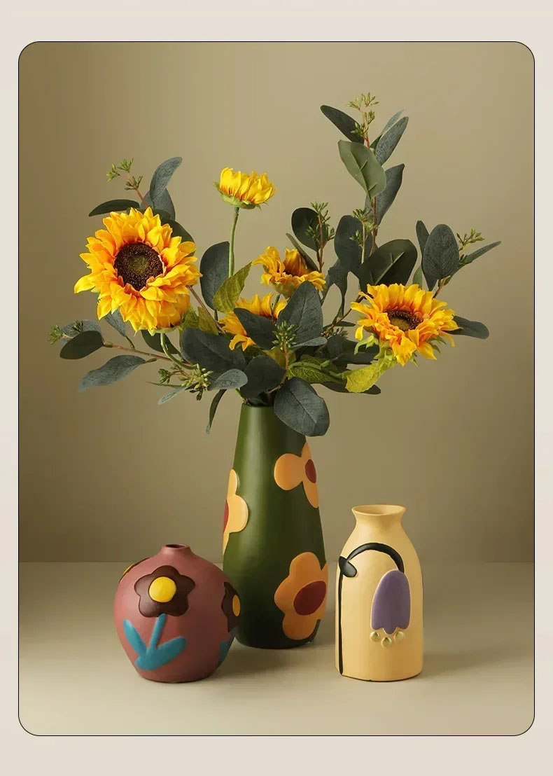 Custom Handmade Home Decor Ornament Nordic Modern Style Decorative Mo Landi Painted Ceramic Flower Vase manufacture