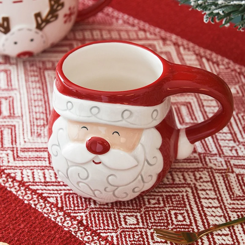 2024 New Design Funny Christmas Drinkware Handmade High Quality Coffee Cup Cute Santa Deer Cartoon Pattern Ceramic Christmas Mug supplier