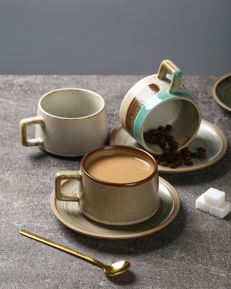 Luxury Stoneware Mug Western Drinkware Custom Coffee Plate Set Cups Glaze Tableware Ceramic Mugs details