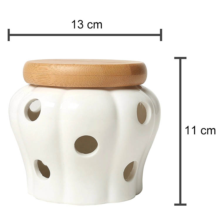 White Garlic Keeper Hollowing Ceramic garlic holder container for kitchen accessories manufacture