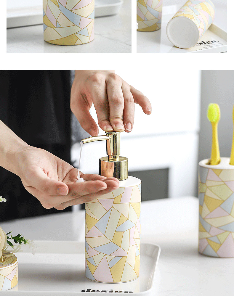 Hot sales nordic multicoloured ceramic bathroom products sets bathroom accessories for hotel decor factory